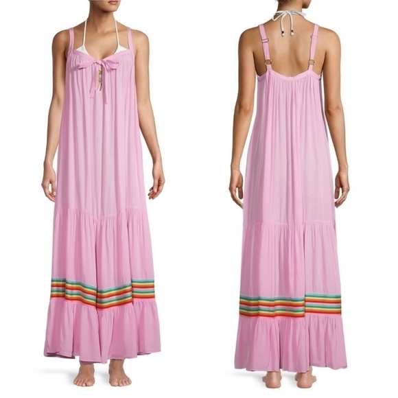 New Pitusa Silky Tie Keyhole Sleeveless Candy Pink Swim Cover-Up Dress NWT - Picture 1 of 17